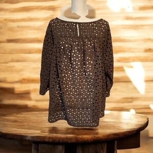 Liz Claiborne Brown Eyelet W/ Triangle cut outs Blouse